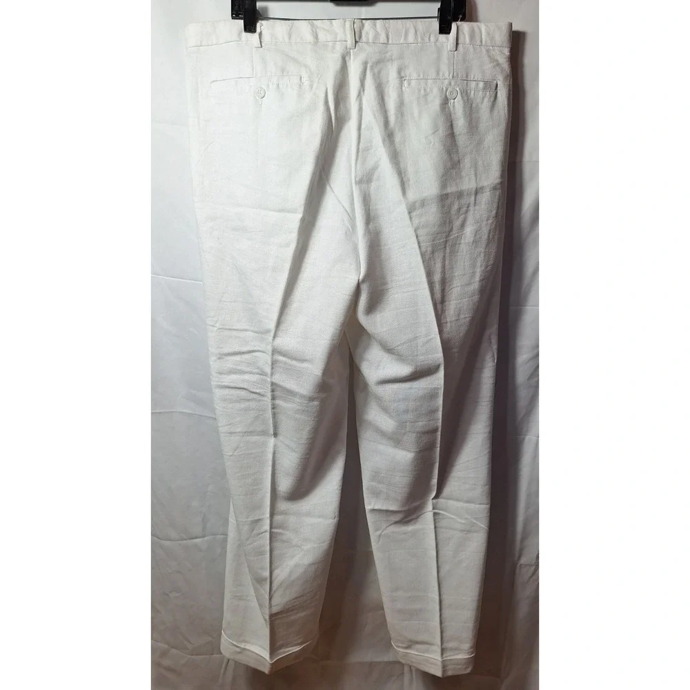 TRUST Linen Blend Pleat Front Cuff Hem Pant Sz 38x30 White Coastal Beach Resort